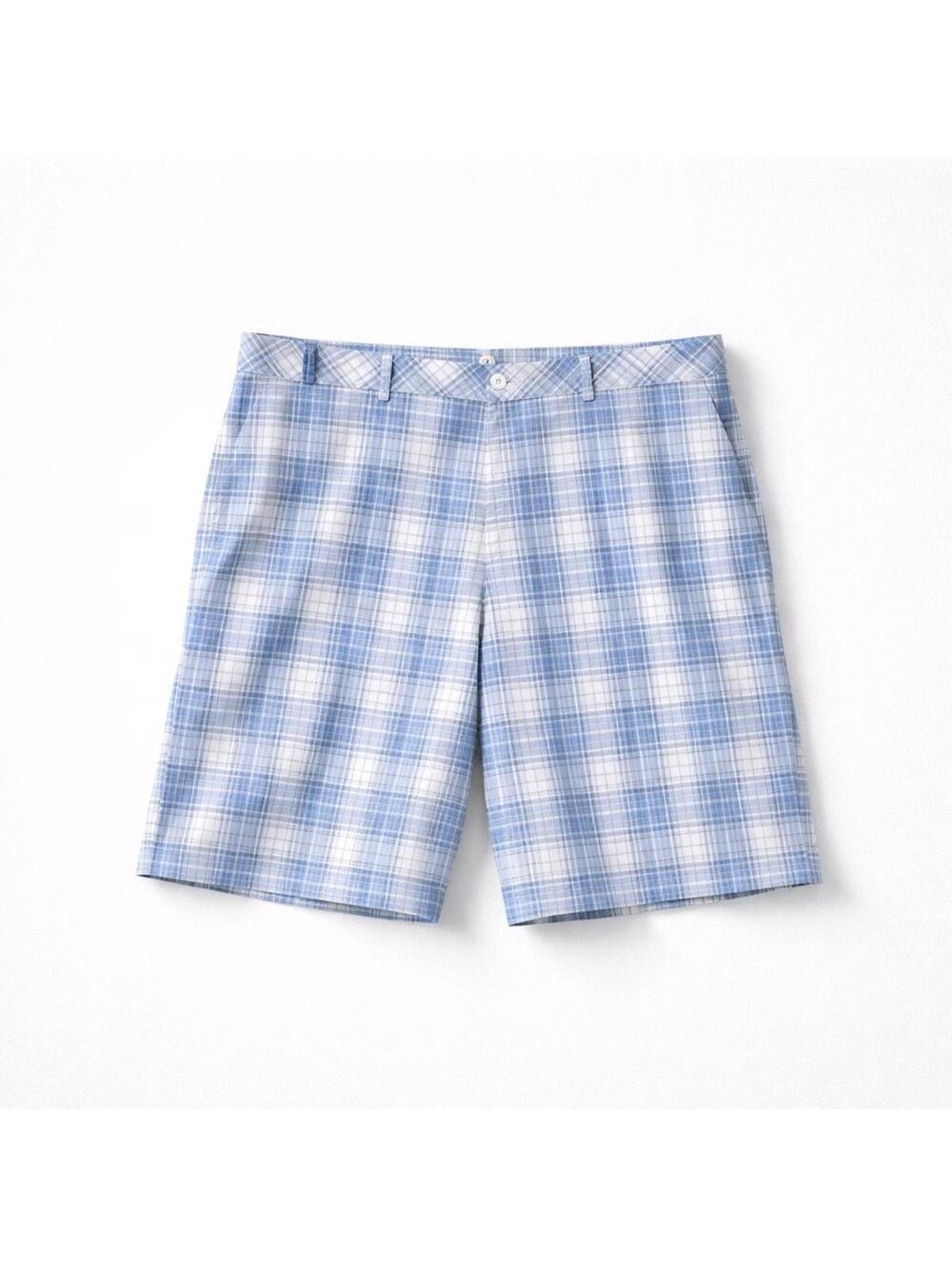 Ashworth Men's Golf Shorts Blue Plaid 100% Polyester Size 38 Athletic